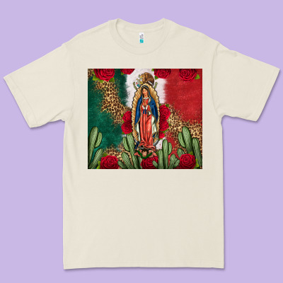 Our Lady Of Guadalupe Mexican Flag Roses Cactus Premium Tee Designed By Fadigitalartstudio