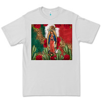 Dove Grey Our Lady Of Guadalupe Mexican Flag Roses Cactus Premium Tee - FaDigitalArtStudio