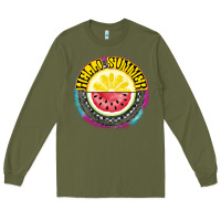 Army Green Hello Summer Long Sleeve Tee - CowhideDigitalArt