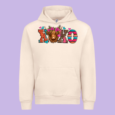 Xoxo Valentine's Day Highland Cow Urban Hoodie Designed By Jasminsmagicworld