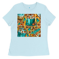 Baby Blue american football coffee cups with butterfly and leopard seamless patt Ladies Tee - BundleAndBundleShop