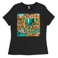 Black american football coffee cups with butterfly and leopard seamless patt Ladies Tee - BundleAndBundleShop
