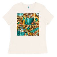 Bone american football coffee cups with butterfly and leopard seamless patt Ladies Tee - BundleAndBundleShop