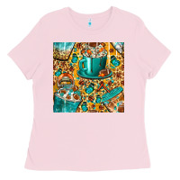 Bubblegum Pink american football coffee cups with butterfly and leopard seamless patt Ladies Tee - BundleAndBundleShop