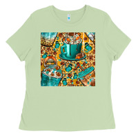 Matcha american football coffee cups with butterfly and leopard seamless patt Ladies Tee - BundleAndBundleShop