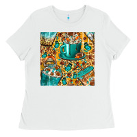 White american football coffee cups with butterfly and leopard seamless patt Ladies Tee - BundleAndBundleShop
