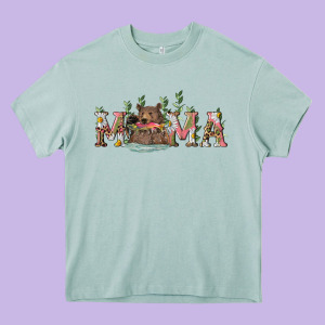 Mama With Bear And Daisy Heavy Core Tee Designed By Ranaportraitstore