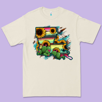 Louisiana Map Sunflower Cactus Serape Premium Tee Designed By Ranaportraitstore