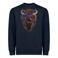 Navy bison with american flag glasses Heavyweight Sweatshirt - RanaPortraitStore