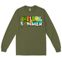 Army Green Hello Summer Long Sleeve Tee - CowhideDigitalArt