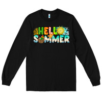 Black Hello Summer Long Sleeve Tee - CowhideDigitalArt