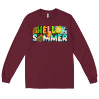 Burgundy Hello Summer Long Sleeve Tee - CowhideDigitalArt