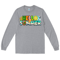 Heather Grey Hello Summer Long Sleeve Tee - CowhideDigitalArt