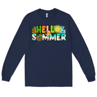 Navy Hello Summer Long Sleeve Tee - CowhideDigitalArt