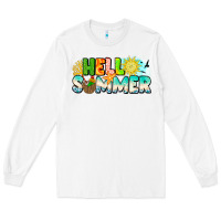 White Hello Summer Long Sleeve Tee - CowhideDigitalArt