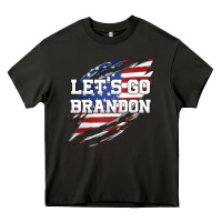 Asphalt Let's Go Brandon Ripped Cloth with American Flag Heavy Core Tee - Jasminsmagicworld