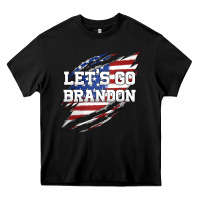 Black Let's Go Brandon Ripped Cloth with American Flag Heavy Core Tee - Jasminsmagicworld