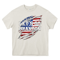 Cream Let's Go Brandon Ripped Cloth with American Flag Heavy Core Tee - Jasminsmagicworld