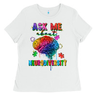 White ask me about neurodiversity Ladies Tee - FaDigitalArtStudio