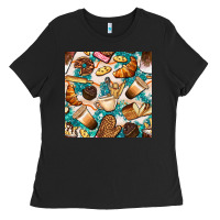 Bakery Coffee Cups Cookie And Donut With Turquoise Glitter Seamless Pa Ladies Tee | Teevron