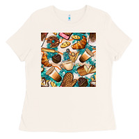Bone bakery coffee cups cookie and donut with turquoise glitter seamless pa Ladies Tee - BundleAndBundleShop