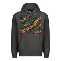 Charcoal Heather mardi gras leopard background Premium Hoodie - RanaPortraitStore