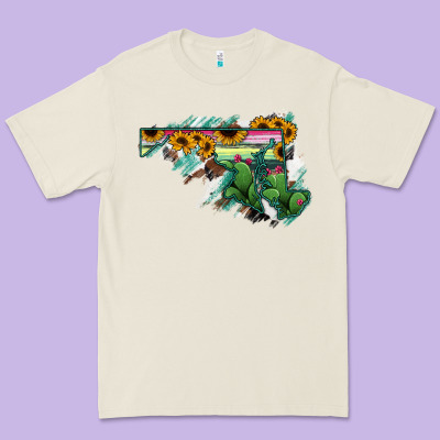 Maryland Map Sunflower Cactus Serape Premium Tee Designed By Ranaportraitstore