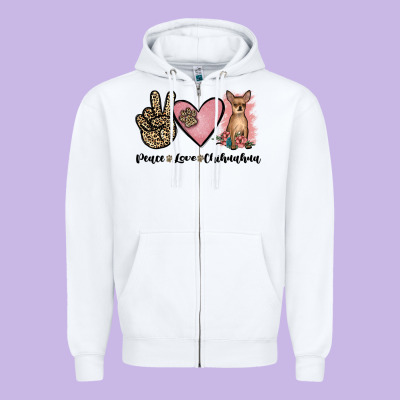 Peace Love Chihuahua Zipper Hoodie Designed By Jahusdesignshop