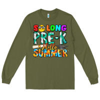 Army Green So Long Pre K Hello Summer Long Sleeve Tee - CowhideDigitalArt