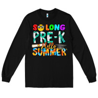 Black So Long Pre K Hello Summer Long Sleeve Tee - CowhideDigitalArt