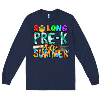 Navy So Long Pre K Hello Summer Long Sleeve Tee - CowhideDigitalArt