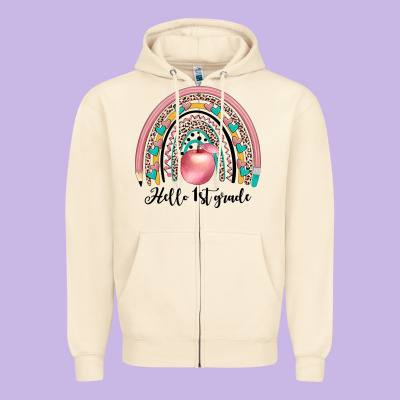Hello 1 St Grade Zipper Hoodie Designed By Jahusdesignshop