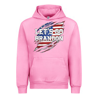 Fuchsia Pink Let's Go Brandon Ripped Cloth with American Flag Urban Hoodie - Jasminsmagicworld