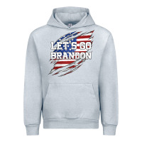 Heather Grey Let's Go Brandon Ripped Cloth with American Flag Urban Hoodie - Jasminsmagicworld
