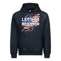 Navy Let's Go Brandon Ripped Cloth with American Flag Urban Hoodie - Jasminsmagicworld