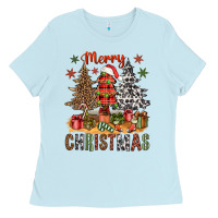 Baby Blue merry christmas with western trees bbs Ladies Tee - BundleAndBundleShop