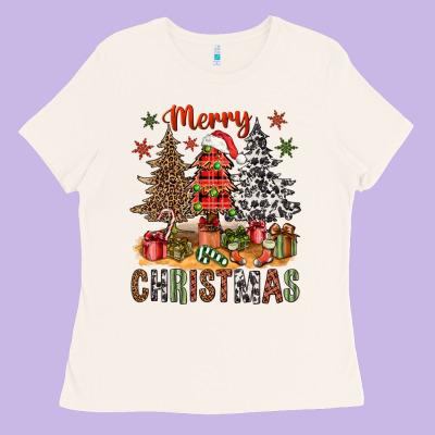 Merry Christmas With Western Trees Bbs Ladies Tee Designed By Bundleandbundleshop