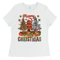 White merry christmas with western trees bbs Ladies Tee - BundleAndBundleShop