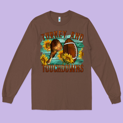 Turkey And Touchdowns Long Sleeve Tee Designed By Lillyallendesigns