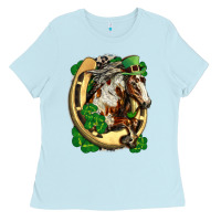 Baby Blue Horse with horseshoe st patricks day Ladies Tee - FaDigitalArtStudio