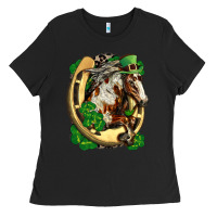 Black Horse with horseshoe st patricks day Ladies Tee - FaDigitalArtStudio