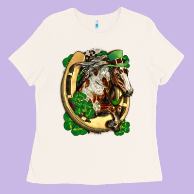 Horse With Horseshoe St Patricks Day Ladies Tee Designed By Fadigitalartstudio
