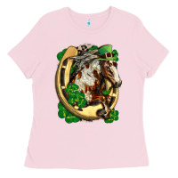 Bubblegum Pink Horse with horseshoe st patricks day Ladies Tee - FaDigitalArtStudio