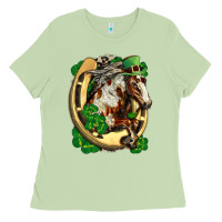 Matcha Horse with horseshoe st patricks day Ladies Tee - FaDigitalArtStudio
