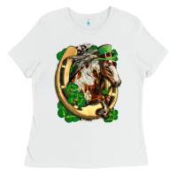 White Horse with horseshoe st patricks day Ladies Tee - FaDigitalArtStudio