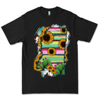 Black Mississippi Map Sunflower Cactus Serape Premium Tee - RanaPortraitStore
