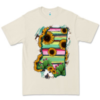 Bone Mississippi Map Sunflower Cactus Serape Premium Tee - RanaPortraitStore