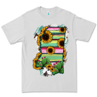 Dove Grey Mississippi Map Sunflower Cactus Serape Premium Tee - RanaPortraitStore