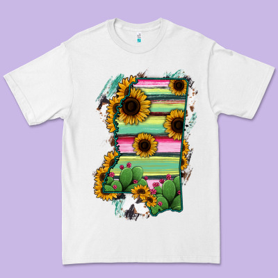 Mississippi Map Sunflower Cactus Serape Premium Tee Designed By Ranaportraitstore
