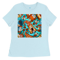Baby Blue coffee and barista gnomes with glitter seamless pattern bbs Ladies Tee - BundleAndBundleShop